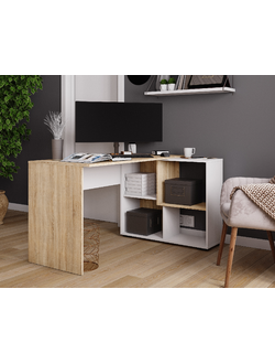 СКМУ-4 компьютерный стол угловой Сонома/Белый с тиснением