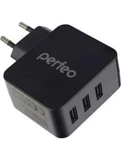 Сетевое зарядное устройство Perfeo CUBE 3, 3xUSB, 4.8А (черный)