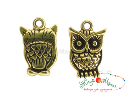 ПОДВЕСКА В ТИБЕТСКОМ СТИЛЕ "ФИЛИН" - 16*11мм - АНТИЧНОЕ ЗОЛОТО