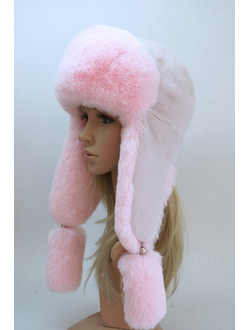 Ушанка "Норд" цвет жемчуг + розовый