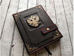 ежедневник с гербом, подарок руководителю, ежедневник из натуральной кожи на заказ, старинная книга