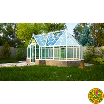 Базовая комплектация теплицы из стекла и алюминия “Байрон” размером 3500 х 9000 мм с холлом 2789 х 705мм.