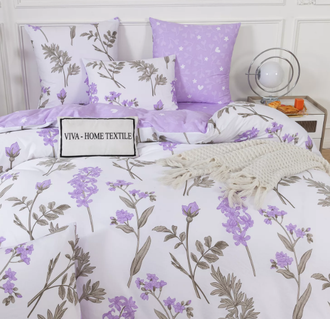 Комплект постельного белья Делюкс Сатин рисунок Цветы сирени L452 (1.5 спальное, 2 спальное, Евро)