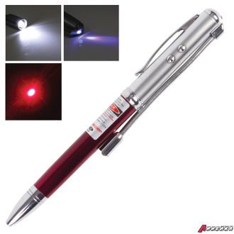 Указка лазерная, радиус 200 м, красный луч, LED-фонарь, стилус, детектор купюр, ручка. 236946