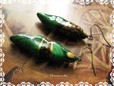 Серьги с имитацией малахита "Прия - дитя весны" (серьги-капли в восточном стиле)