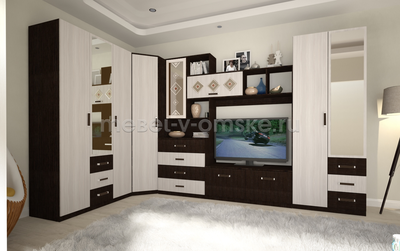 Шкаф "Эмма" в интерьере в наборе мебели №1 в расцветке Венге/Бодега Светлый.