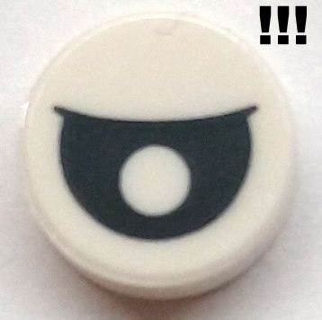 Tile, Round 1 x 1 with Black Eye Partially Closed with Centered Pupil Pattern, White (98138pb183 / 6329607)