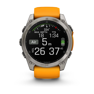Умные часы Garmin Fenix 8 - 51 мм, AMOLED Sapphire, Titanium, светло-серый, оранжевый силиконовый ремешок (010-02905-11)