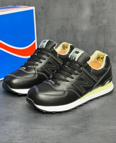 New Balance 574 Triple Black Кожаные