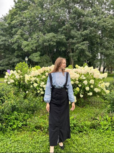 Подгрудный сарафан с воланом (чёрная крапива)