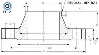 DIN 2633 - DIN 2637 - Фланцы воротниковые Ру 16-100 атмосфер и Ду 10-2000