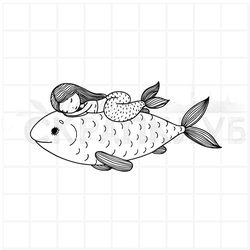 штамп русалка спит на рыбе