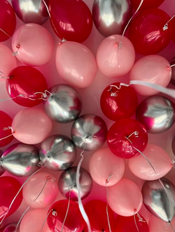 Шары красный, розовый, серебристый 30 шт под потолок