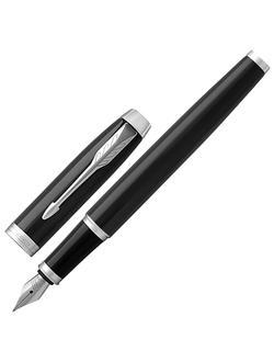 Ручка подарочная перьевая PARKER "IM Core Black Lacquer CT", черный глянцевый лак, хромированные детали, синяя, 1931644
