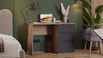 Стол письменный Графит Дуб Крафт Табачный/Холст Вулкан