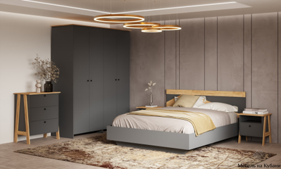 Теодора кровать 1,6м Графит/Дуб крафт (с основанием)