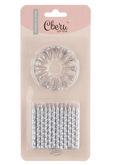 Свечи Серебро, Металлик, 6 см, 24 шт. с держат.