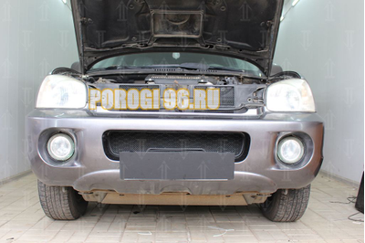 Защита радиатора Hyundai Santa Fe 2000-2006 (2 части) black верх