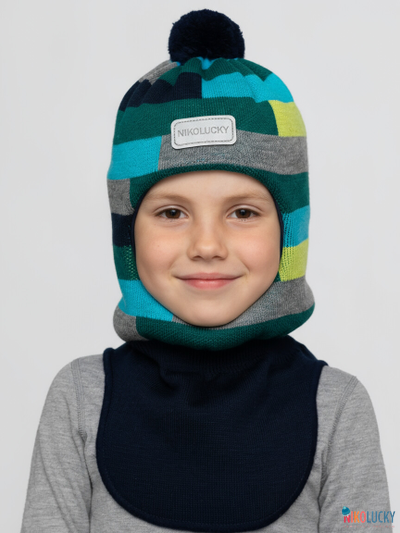 Шапка-шлем  20101-02 темно-синий,бирюзовый,изумрудный р. 54-56