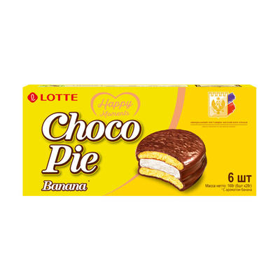 Упаковка бананового десерта Лотте Чокопай 6 штук