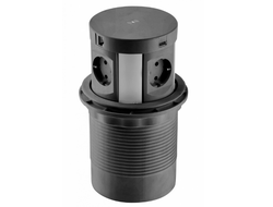 Удлинитель круглый врезной COMFORT PLUS 4 розетки, 2xUSB, 2xRJ45, индукционная зарядка 5W, черный AE-BPW4S120P-20 с проводом 1,5 м GTV *