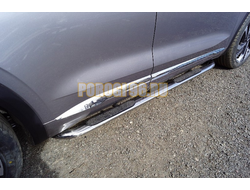 Пороги овальные гнутые с накладкой 75х42 мм ТСС для Geely Monjaro 2023-