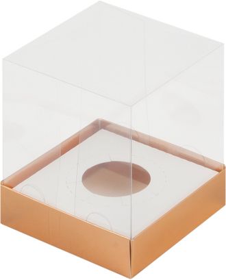Коробка на 1 капкейк с прозр. куполом Премиум (золото), 100*100*120мм