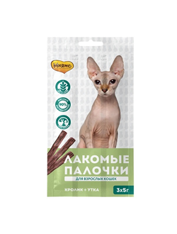 Лакомство Мнямс лакомые палочки 13,5 см для кошек с уткой и кроликом 3х5 г