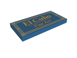 Tile 2 x 4 with Gold 'El Cubo Fine Art' and Geometric Frame Pattern, Blue (87079pb1076 / 6366175)