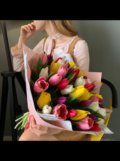 Букет из 51 тюльпана: микс