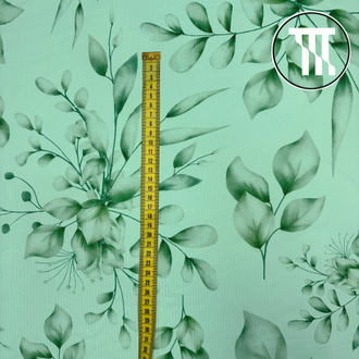 Спортивный трикотаж принт Листья жасмина, цв. Нежная мята