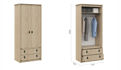 Шкаф Валенсия 2д 2ящ Дуб сонома