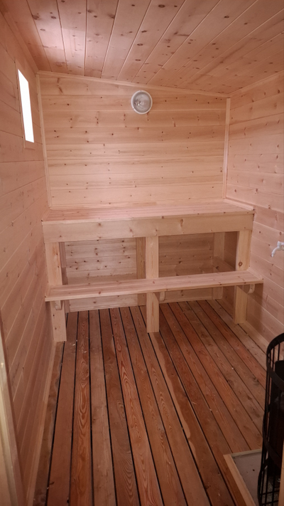 Баня 2м*5м, крыша 1 скат, топка внутри, баня со стационарной мебелью