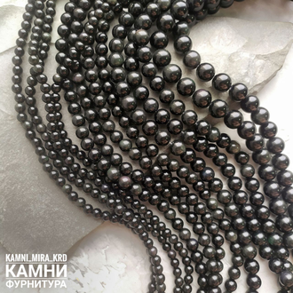 Обсидиан, цвет серебристый, радужный и золотистый, шары размер в ассортименте, цена за нить 38 см