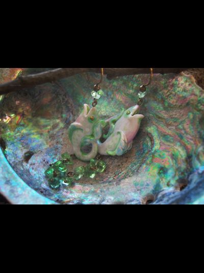 "Рыбки Хрустальной Лагуны", серьги в стиле фарфоровых украшений