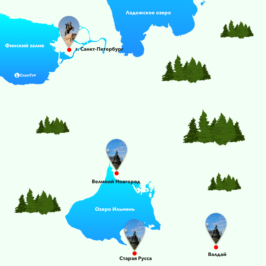 карта маршрута на Валдай