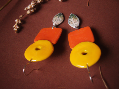 "Степное солнце", крупные этнические серьги в стиле глазурованной керамики