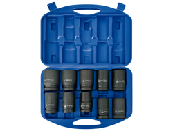 Набор глубоких торцевых головок 1", шестигранные, 21-41 мм, для мультипликатора,  10 предметов МАСТАК 100-68010C