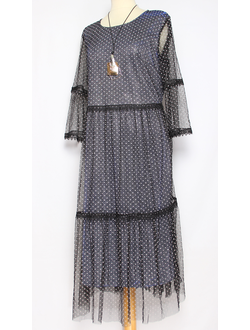 ПЛАТЬЕ ДВОЙНОЕ "Горох"чёрное р.50,52