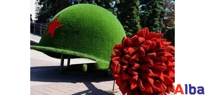 Топиарная фигура каска с гвоздикой