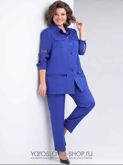 Модель: 370.Женский брючный комплект-двойка, в синем оттенке.