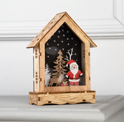 Новогодний сувенир с подсветкой  «Дом с Дедом Морозом» 12 × 17 × 4 см, дерево