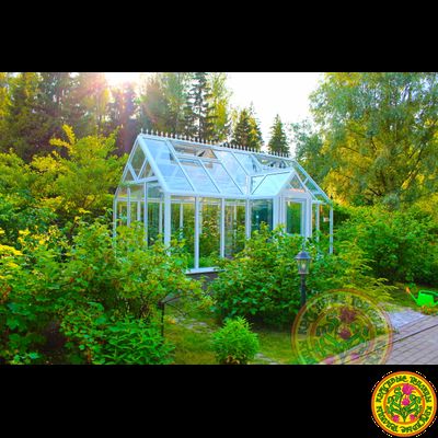 Базовая комплектация теплицы в английском стиле с холлом из стекала и алюминия ЕЛИЗАВЕТА XS размером 5000 x 2500 мм
