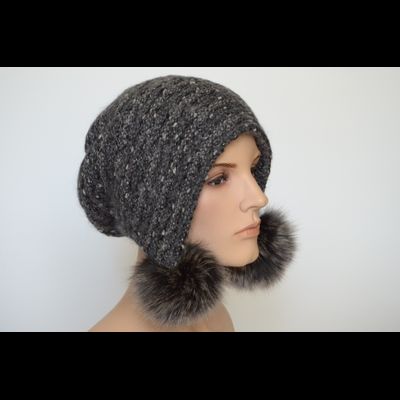 Шапка ушанка Vizio 6924 темно - серая помпоны
