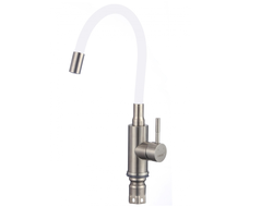 SUS6002-02  Смеситель для кухонной мойки с гибким цветным изливом, сатин + белый,  SAVOL *