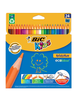 Карандаши цветные BIC "Kids ECOlutions Evolution", 24 цвета, пластиковые, заточенные, европодвес, 937515, 1 упаковки