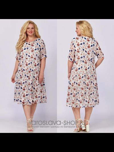 Платье из шифона молочного цвета с растительным орнаментом