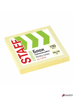Блок самоклеящийся (стикеры), STAFF, 76×76 мм, 100 листов, желтый. 126496