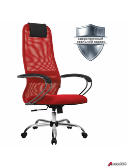 Кресло офисное МЕТТА «SU-B-8» хром, ткань-сетка, сиденье мягкое, красное. 532430