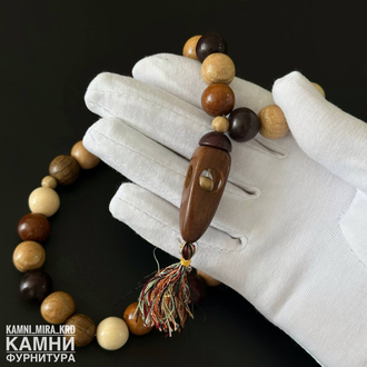 ЧЁТКИ микс деревянных бусин с кисточкой 12,8-13 мм (33 бусины), цена за штуку